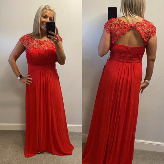 Ever pretty red evening dress size 16 (small more suited to size 14) brand new with tags