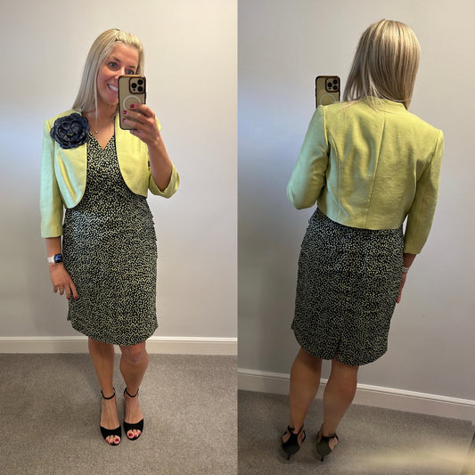 Jacques vert lime green and black polka dot dress and jacket size 14