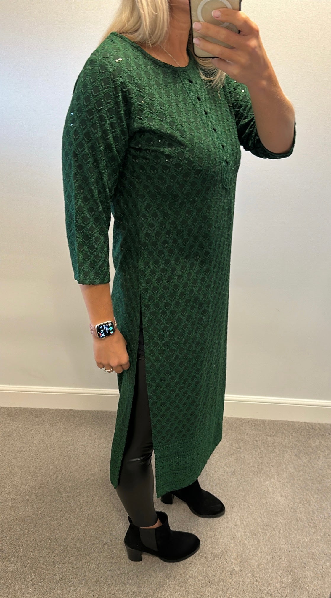 Green sequin dress / top with side splits size XL (small made would fit upto size 14)
