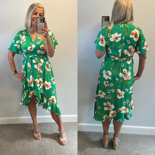 Green floral dress size 12