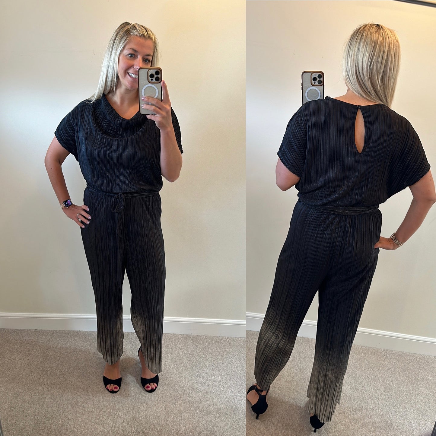 Topshop black pleated jumpsuit size 14