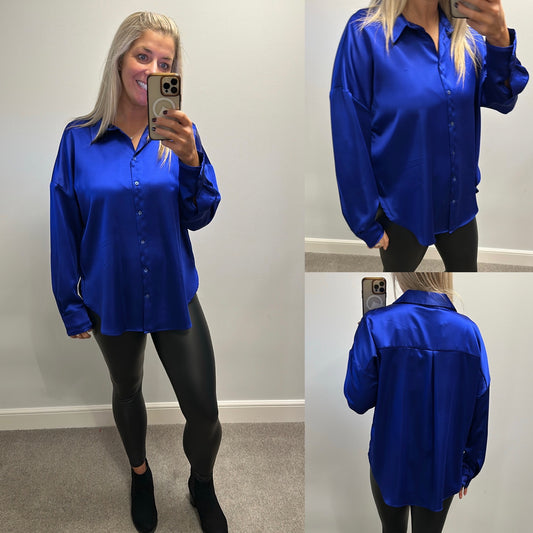 Zara royal blue silk style blouse size XL fitting upto size 18 brand new with tags