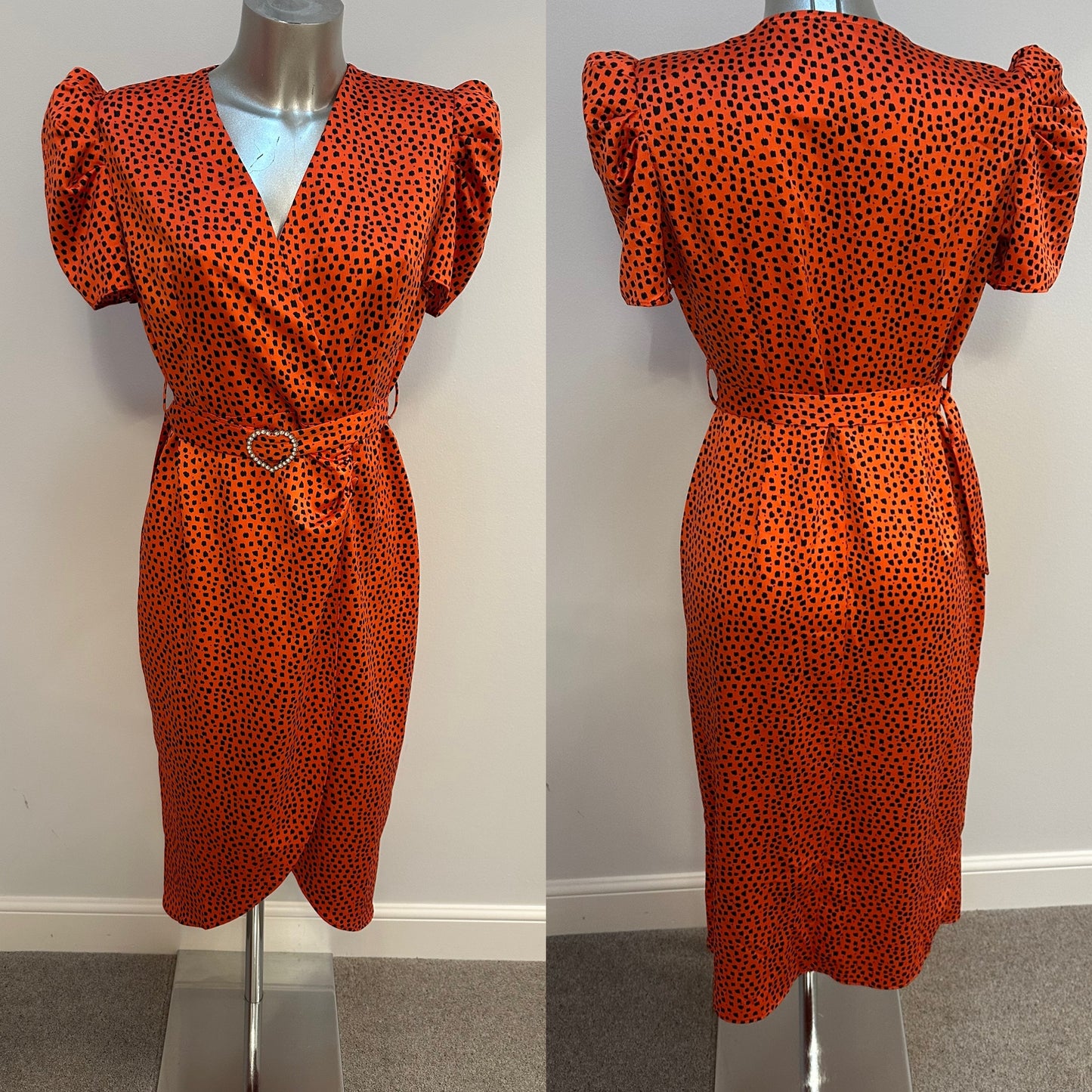 Orange and black print dress with removable belt size 12