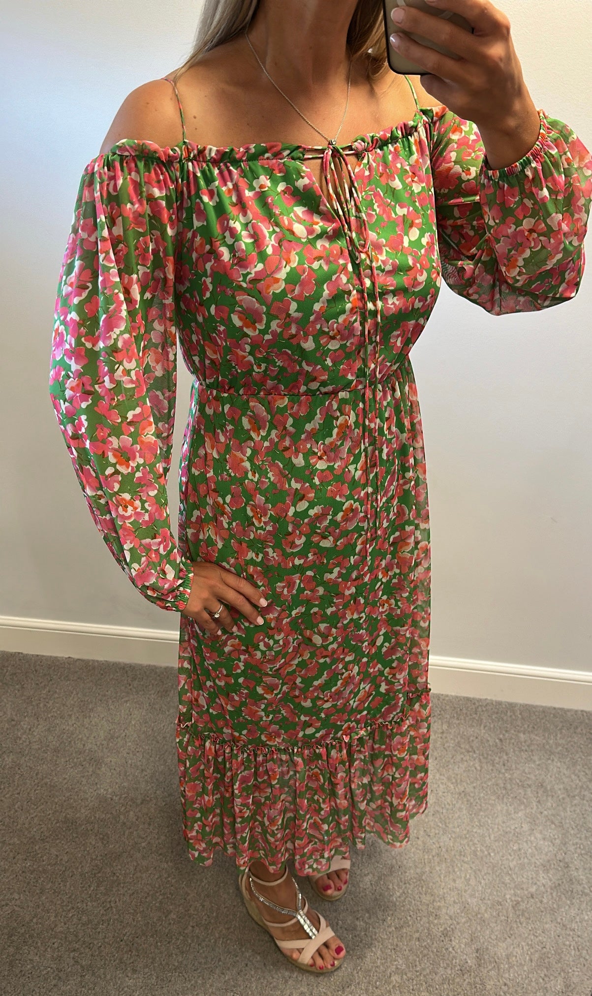 River island green and pink print dress size 10