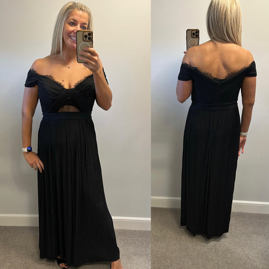ASOS black off shoulder pleated dress size 14 brand new with tags