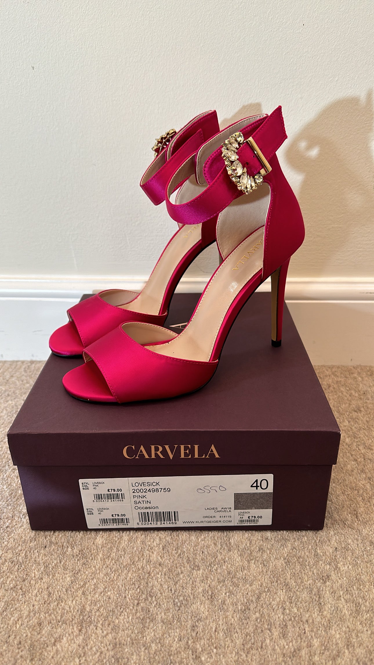 Carvela Love sick pink satin occasion shoes size 7 brand new