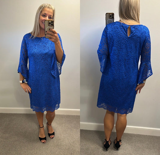 Wallis blue lace dress with flute sleeves size 16 brand new with tags