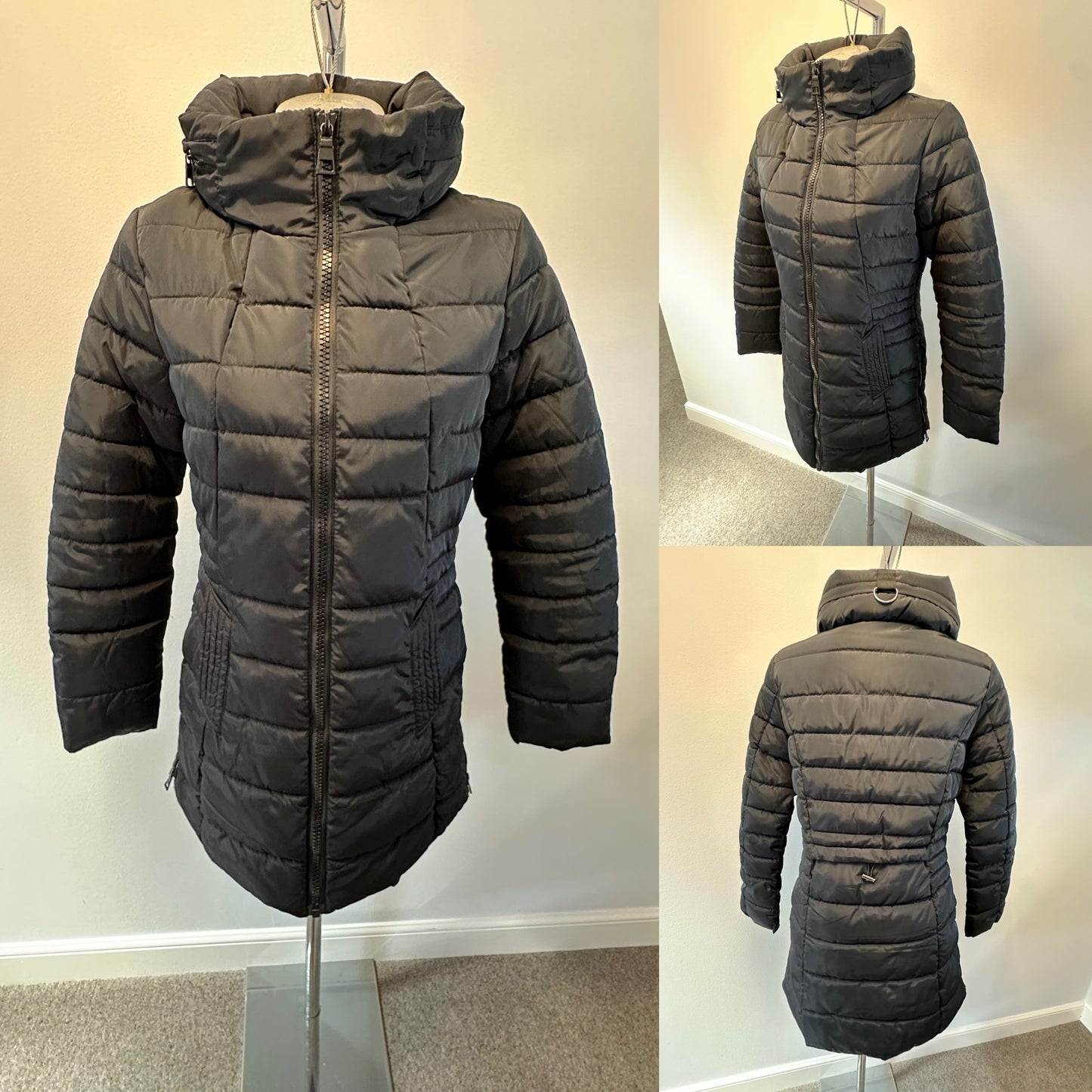 Next black puffer jacket size 8 with pack away hood