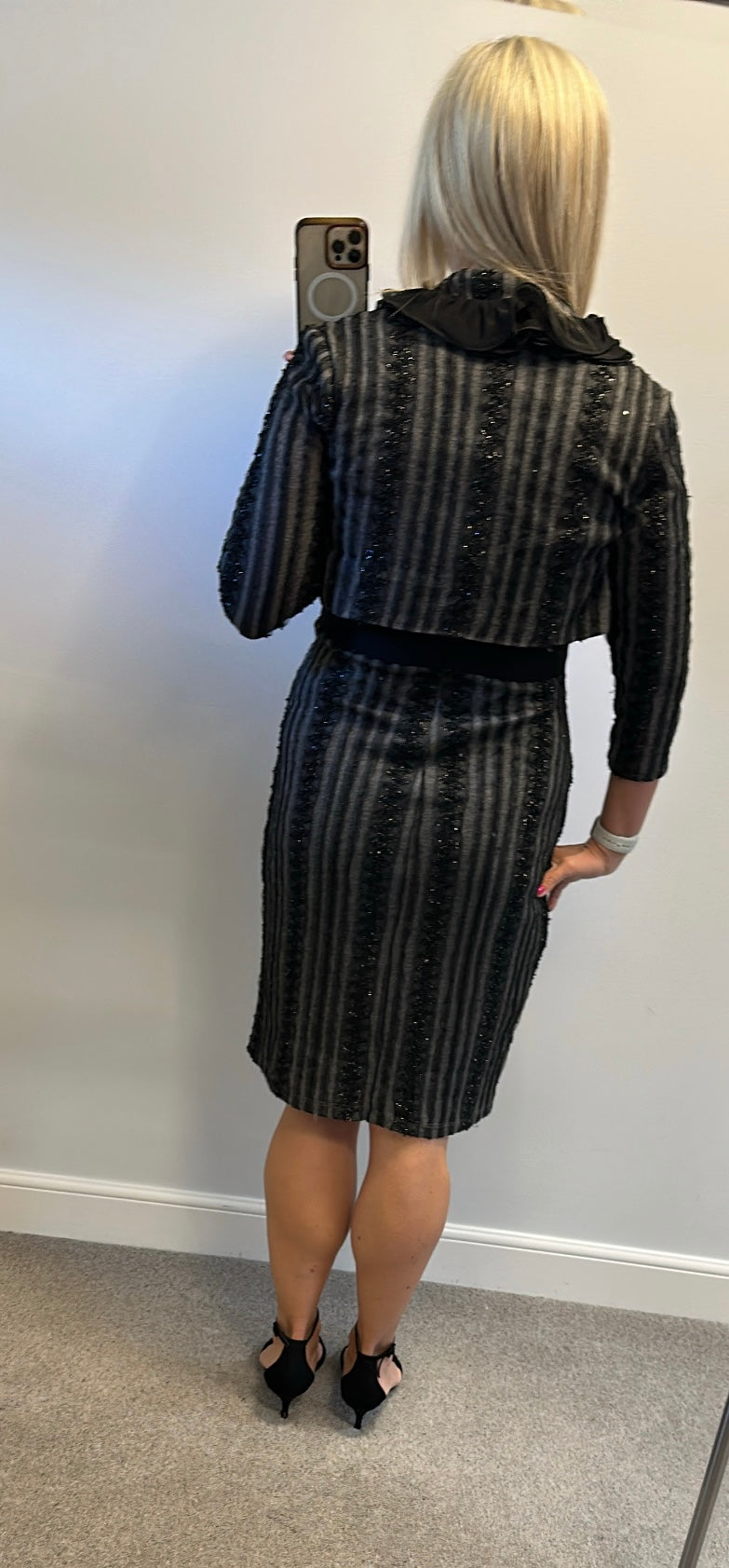 Frank Lyman black and grey embellished dress with bolero size 12