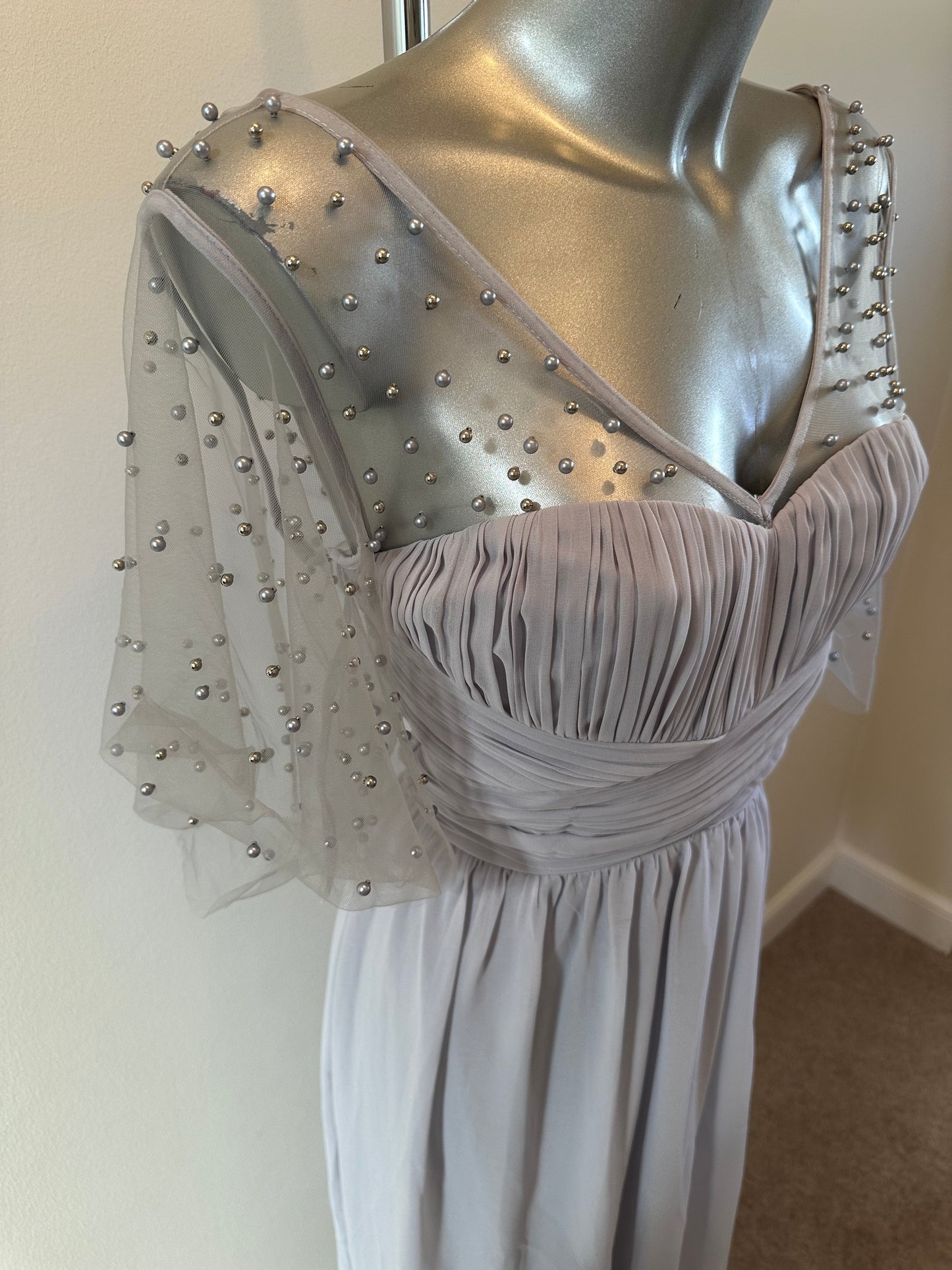 Little Mistress light grey pearl embellished dress size 12