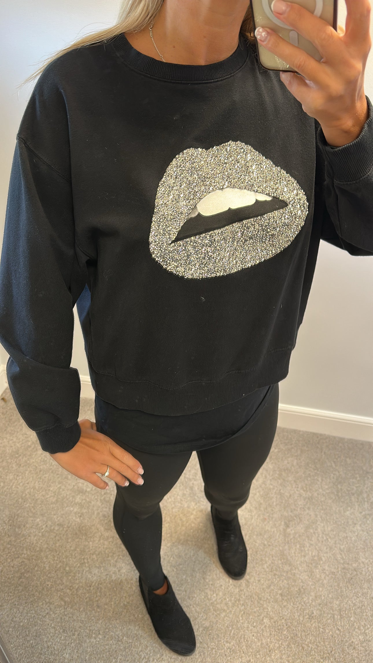 New look black embellished lips jumper size 12
