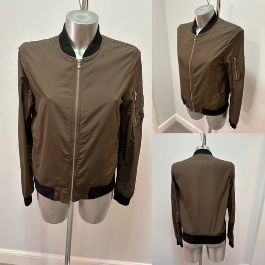Zara khaki green zip bomber thin jacket size S fitting upto size 10