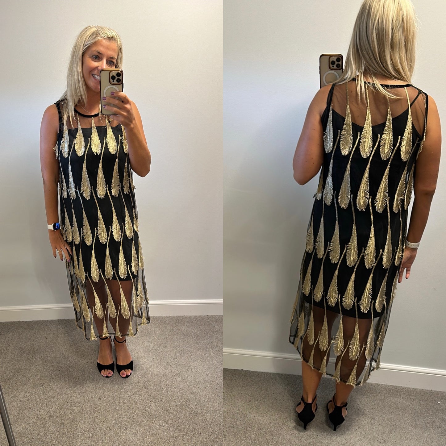 Spotlight by warehouse black and gold leaf dress size 14