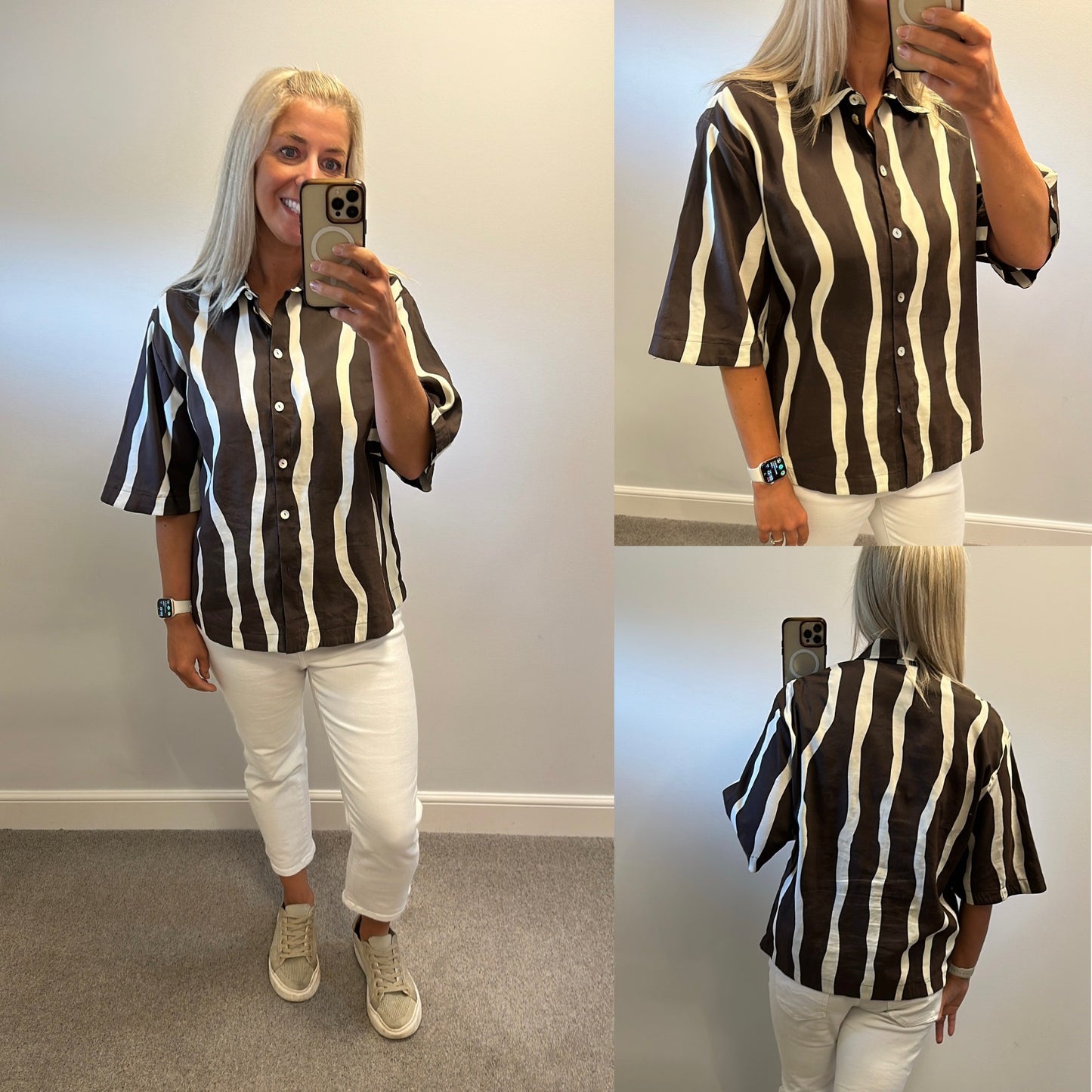 M&S brown stripe shirt size 12