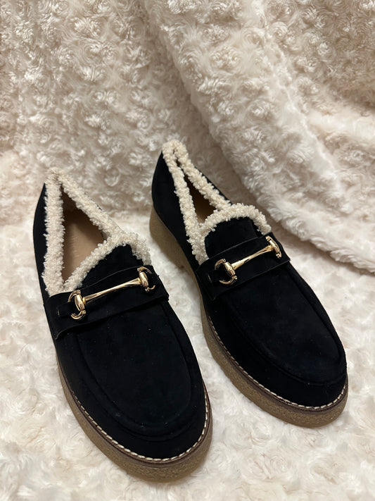 Belluci black fur lined loafer shoes size 6 brand new