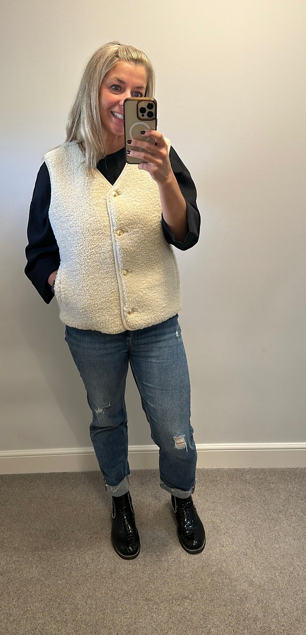 M&S cream Teddy Borg fleece gilet size 12