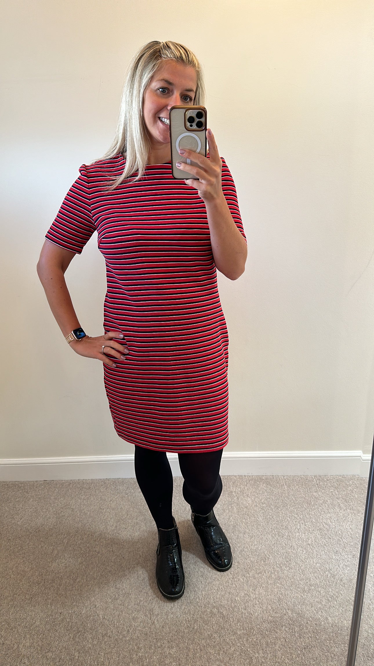 M&S red stripe dress size 14