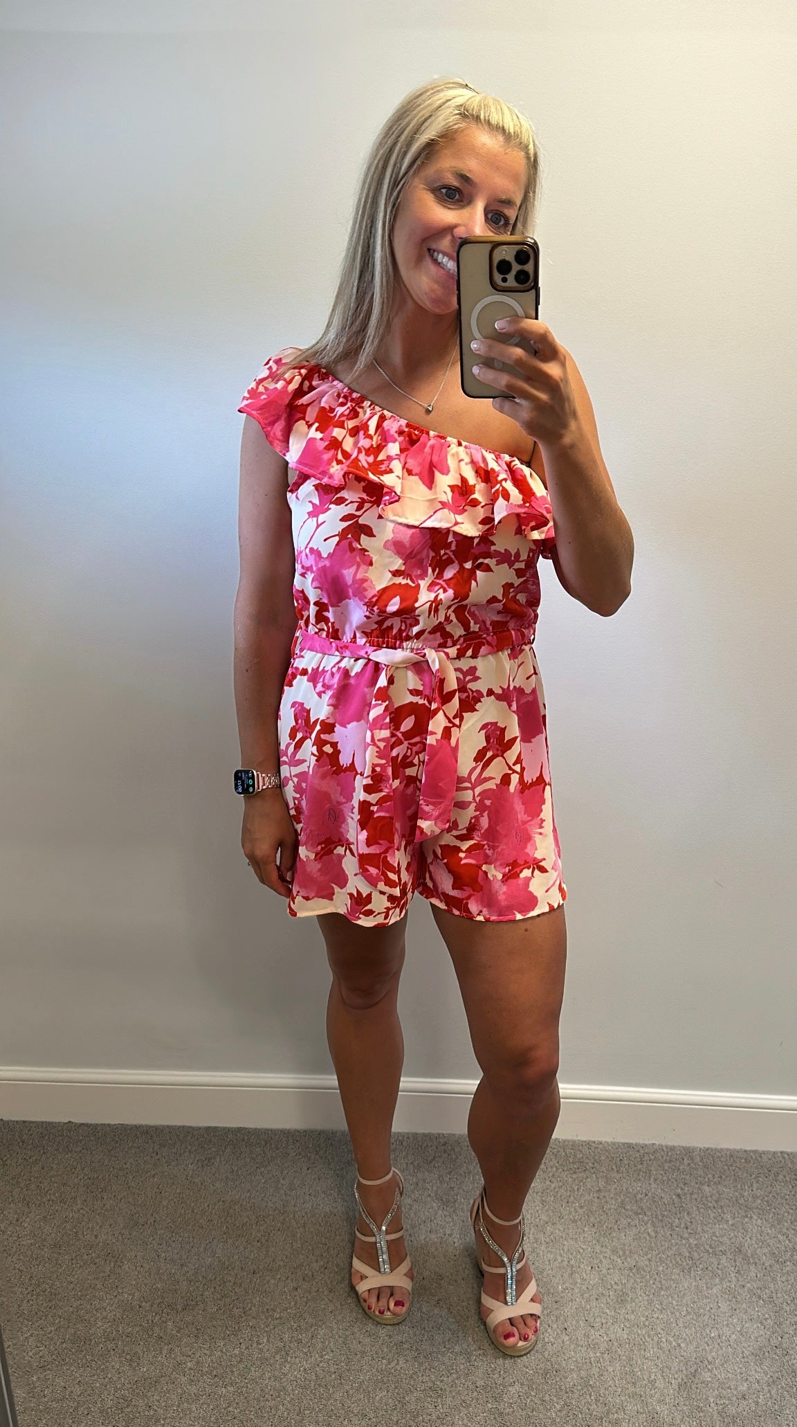AX Paris pink floral one shoulder playsuit size 12
