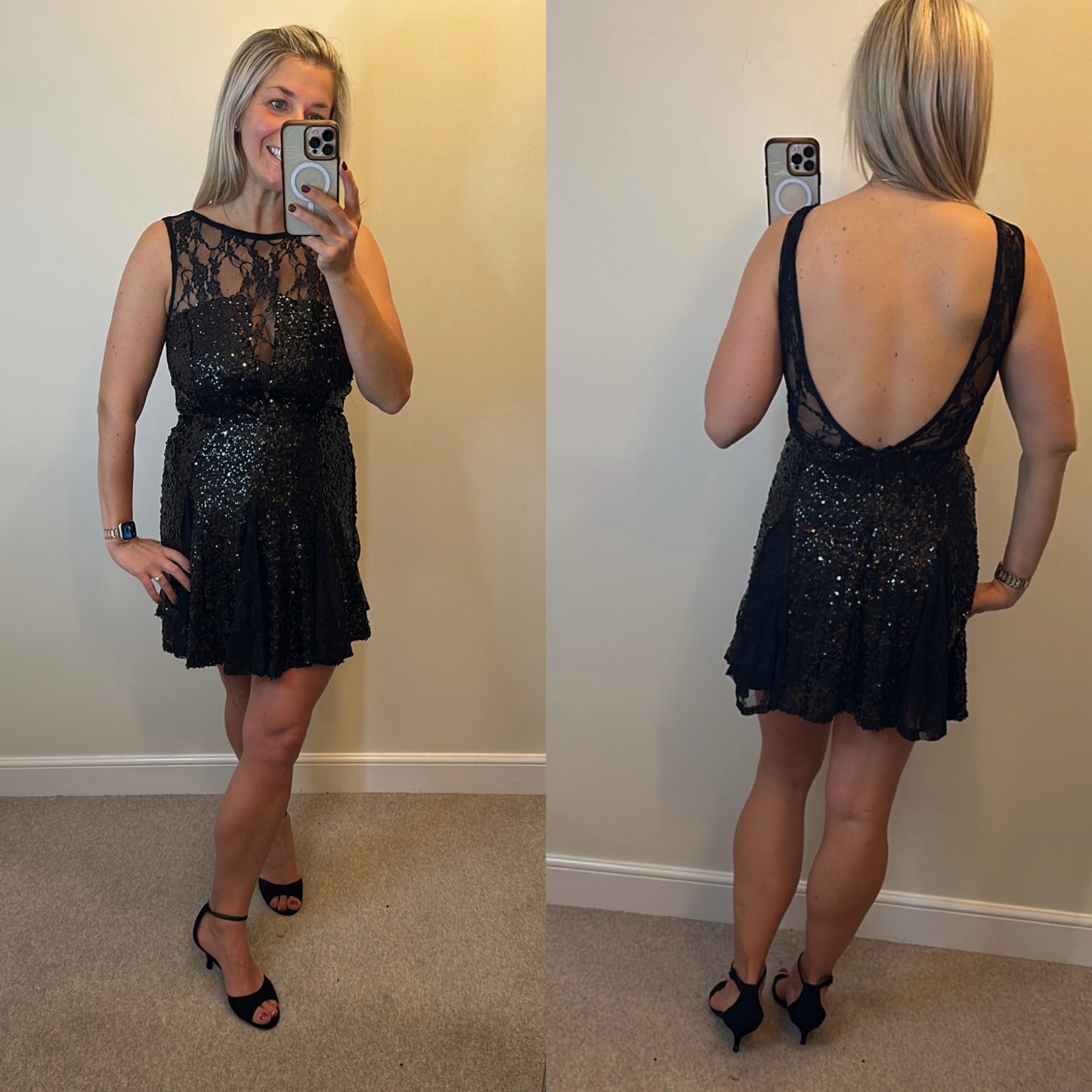 ASOS black sequin lace dress size 10