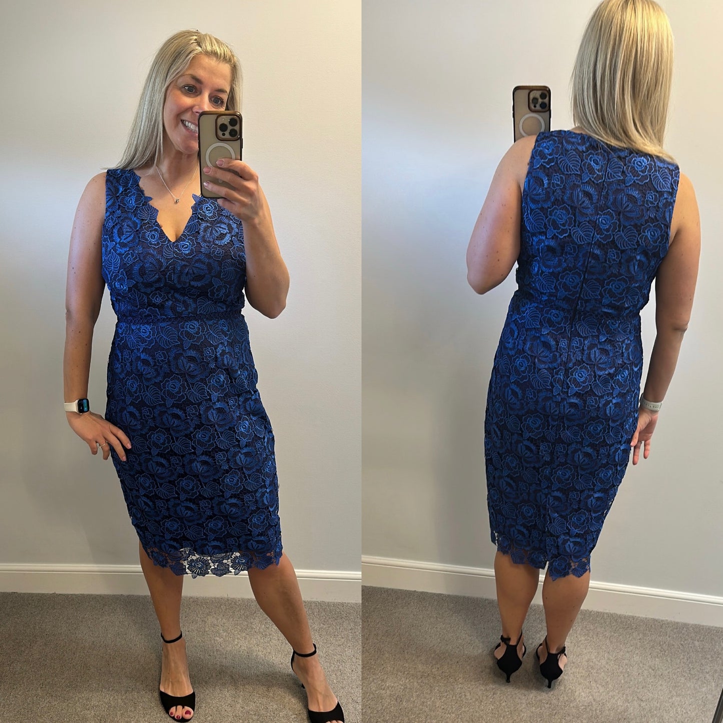 Monsoon cobalt blue lace dress size 14