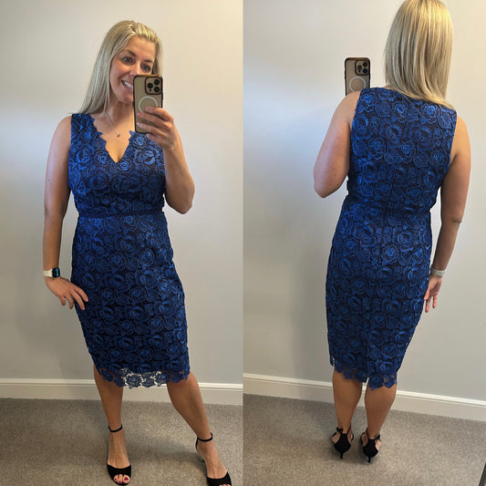 Monsoon cobalt blue lace dress size 14