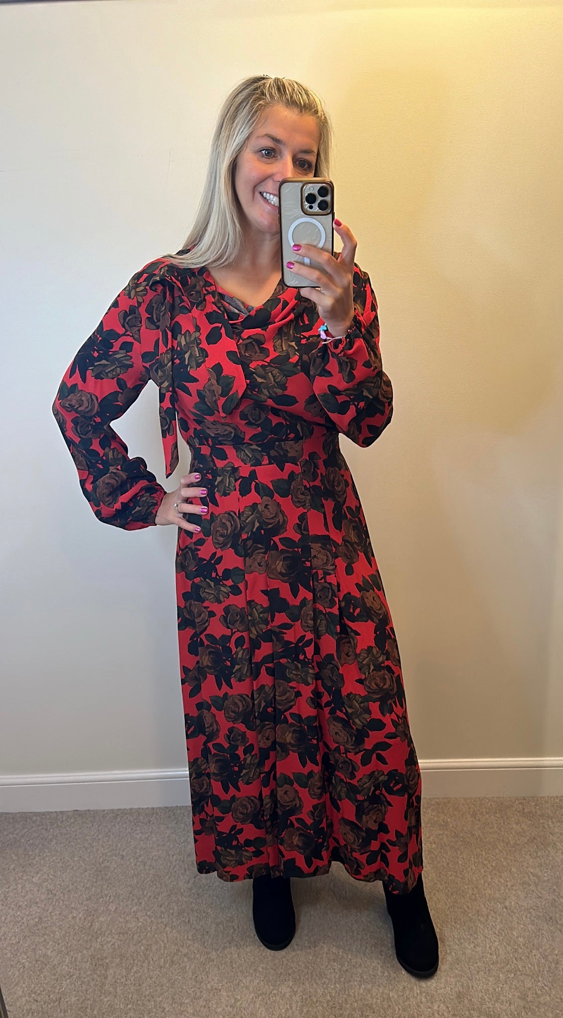 Topshop red floral long dress size 12