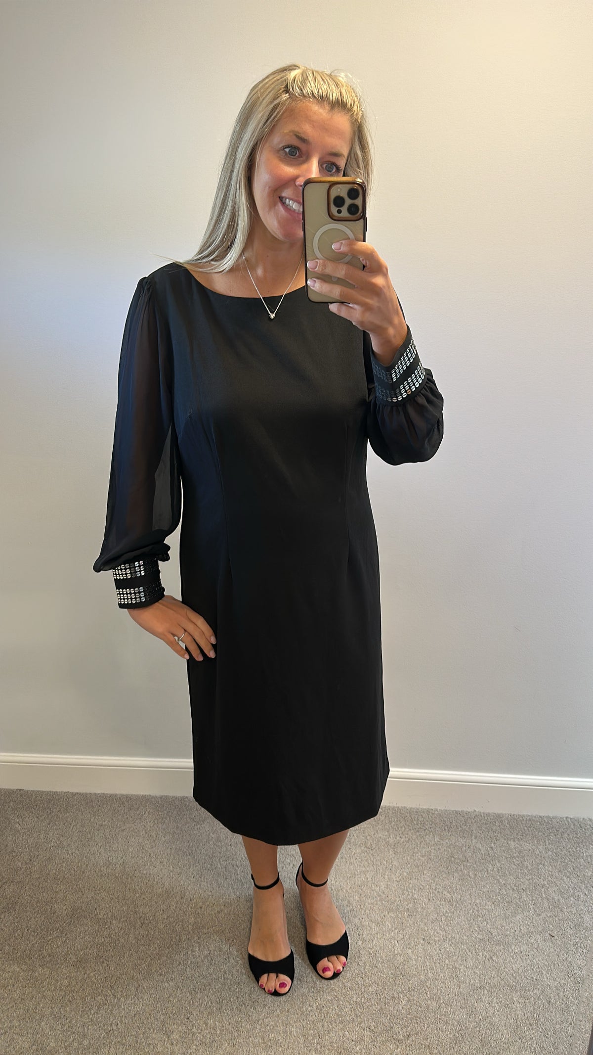 Kaleidoscope black dress with sequin cuffs size 14