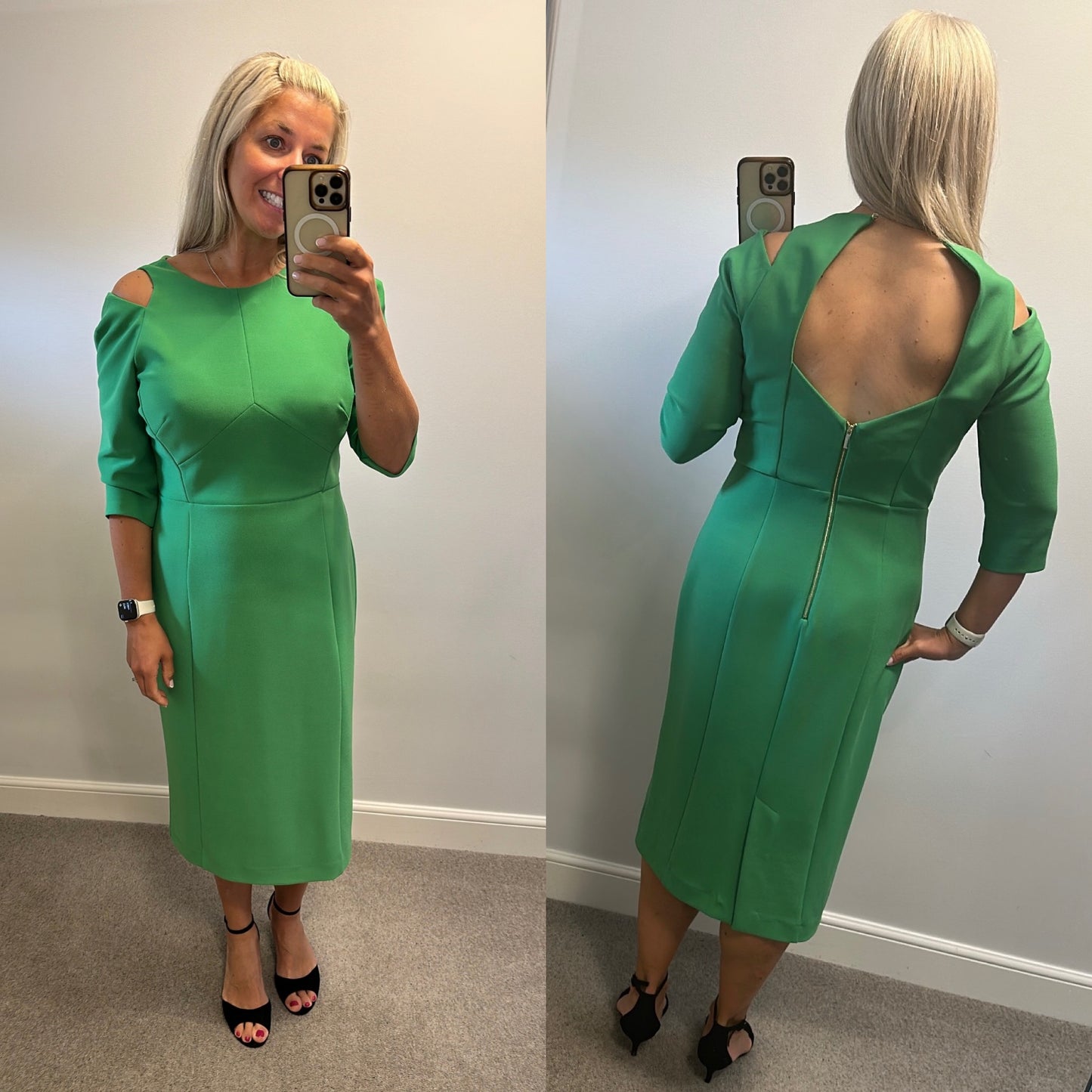Karen Millen Green midi cold should dress size 16
