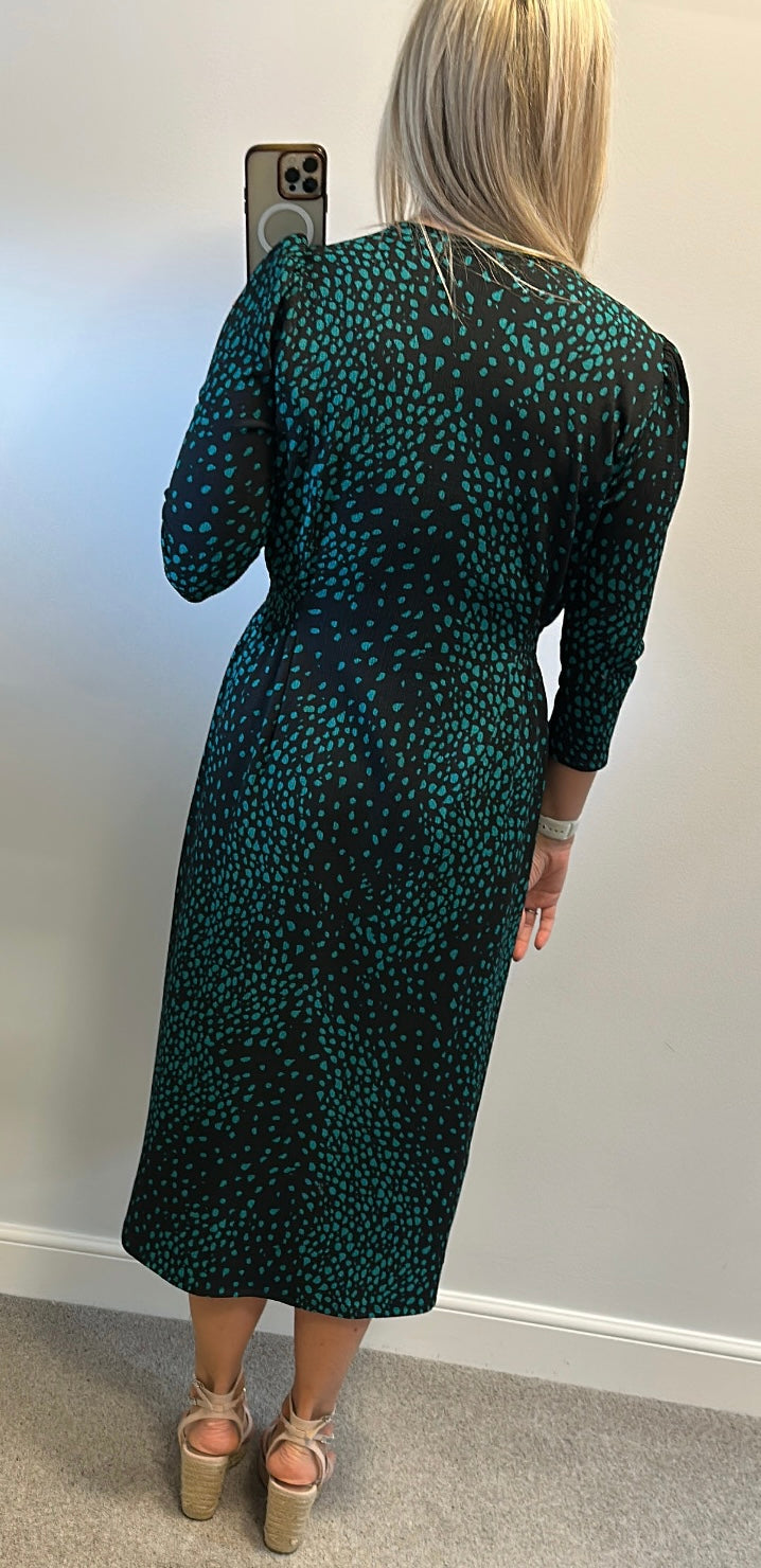 M&co black and green print dress size 14