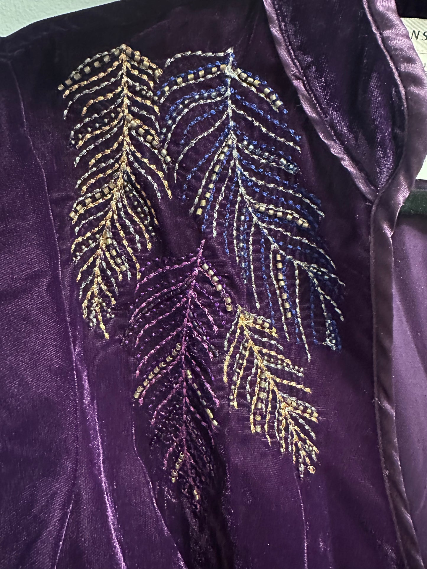 Monsoon purple velvet embroidered beaded dress size 14