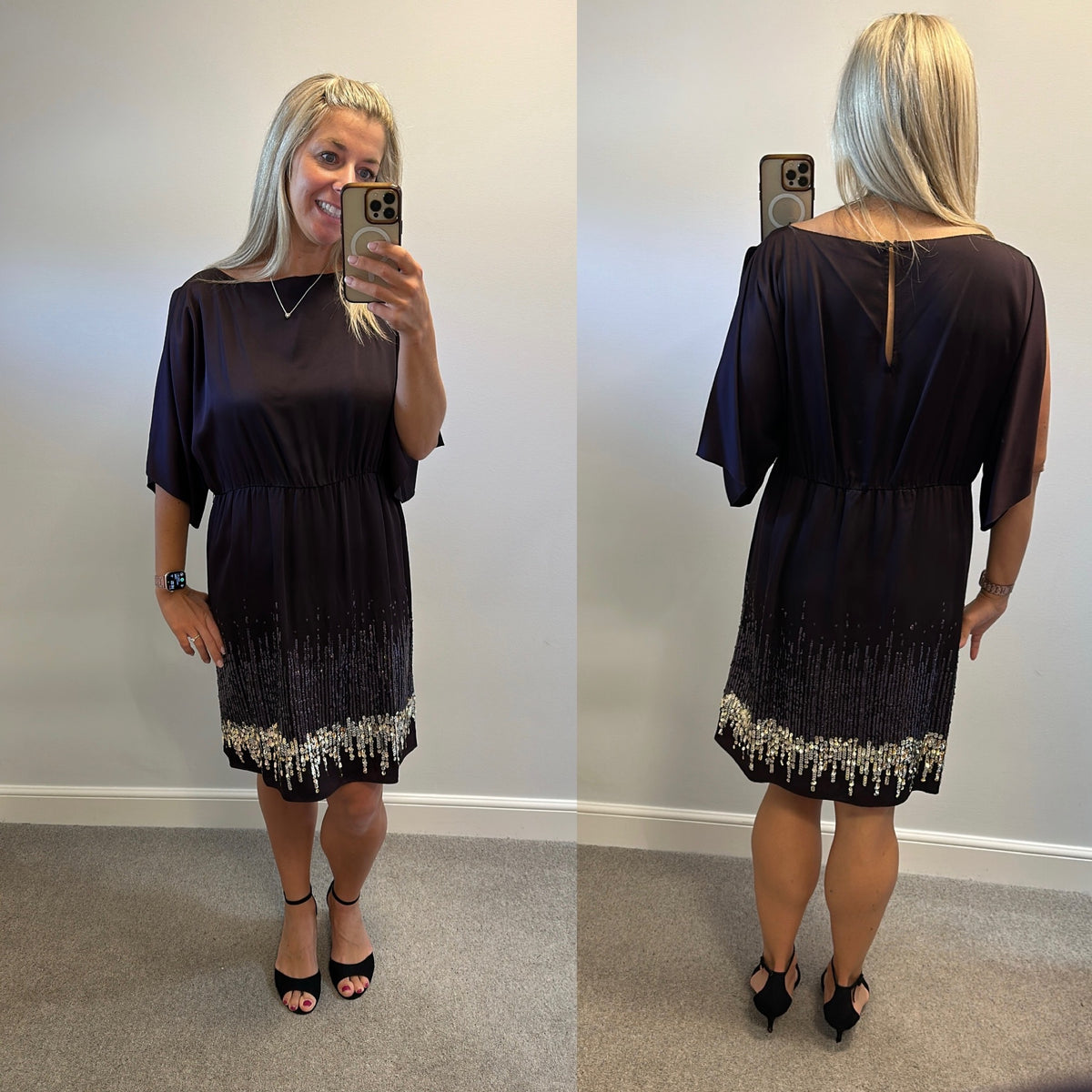 Monsoon Deep purple sequin dress size 16