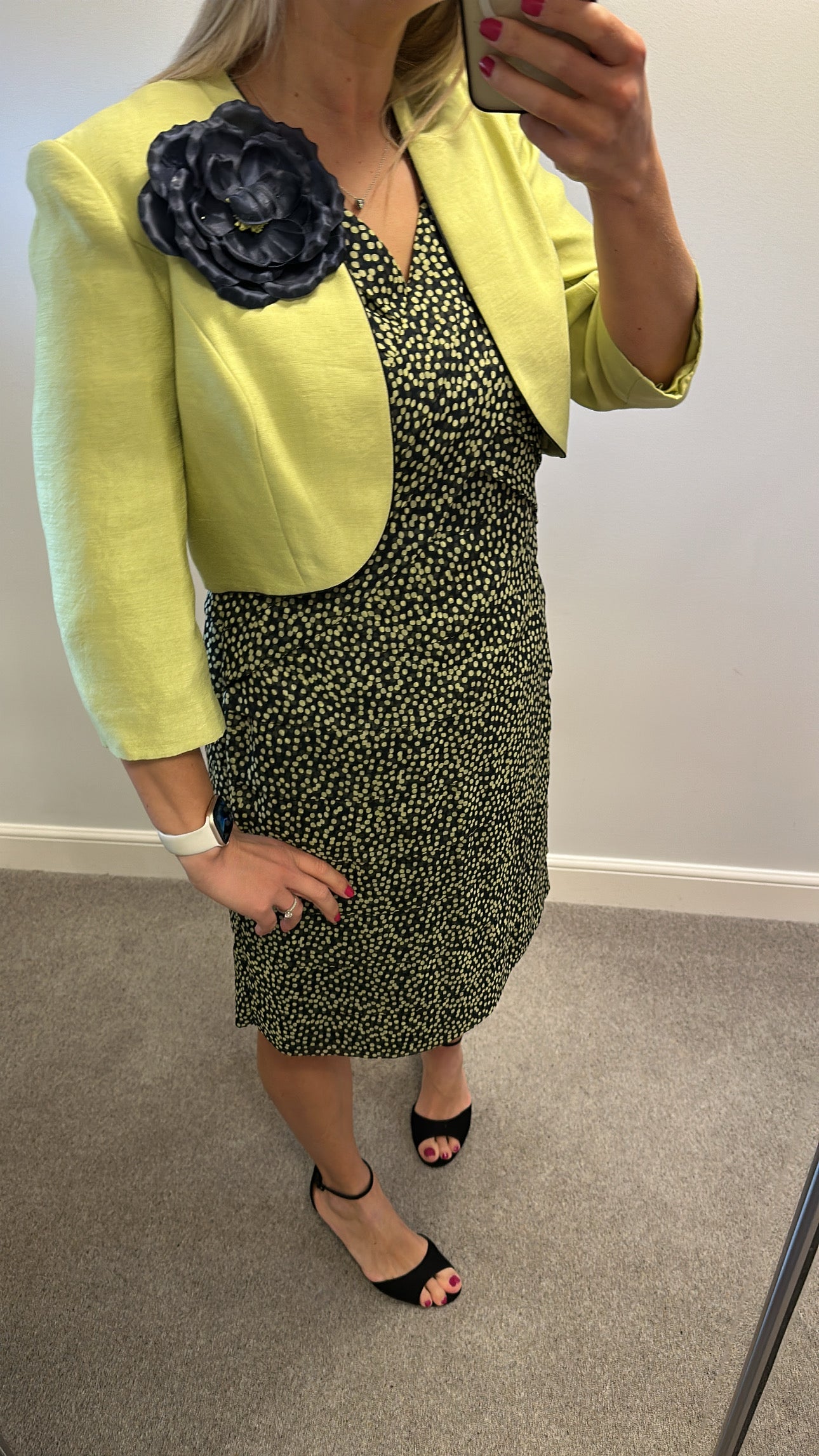Jacques vert lime green and black polka dot dress and jacket size 14