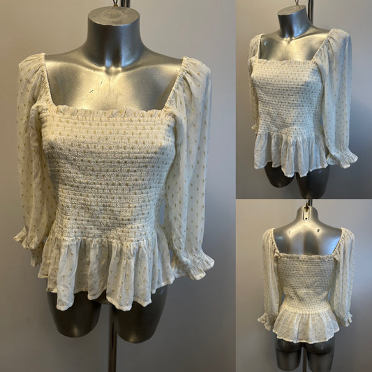 Oliver Bonas cream and gold off shoulder top size 12
