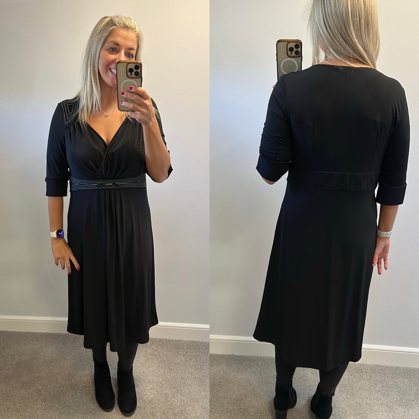 “Gold” black and white stitched dress size 16