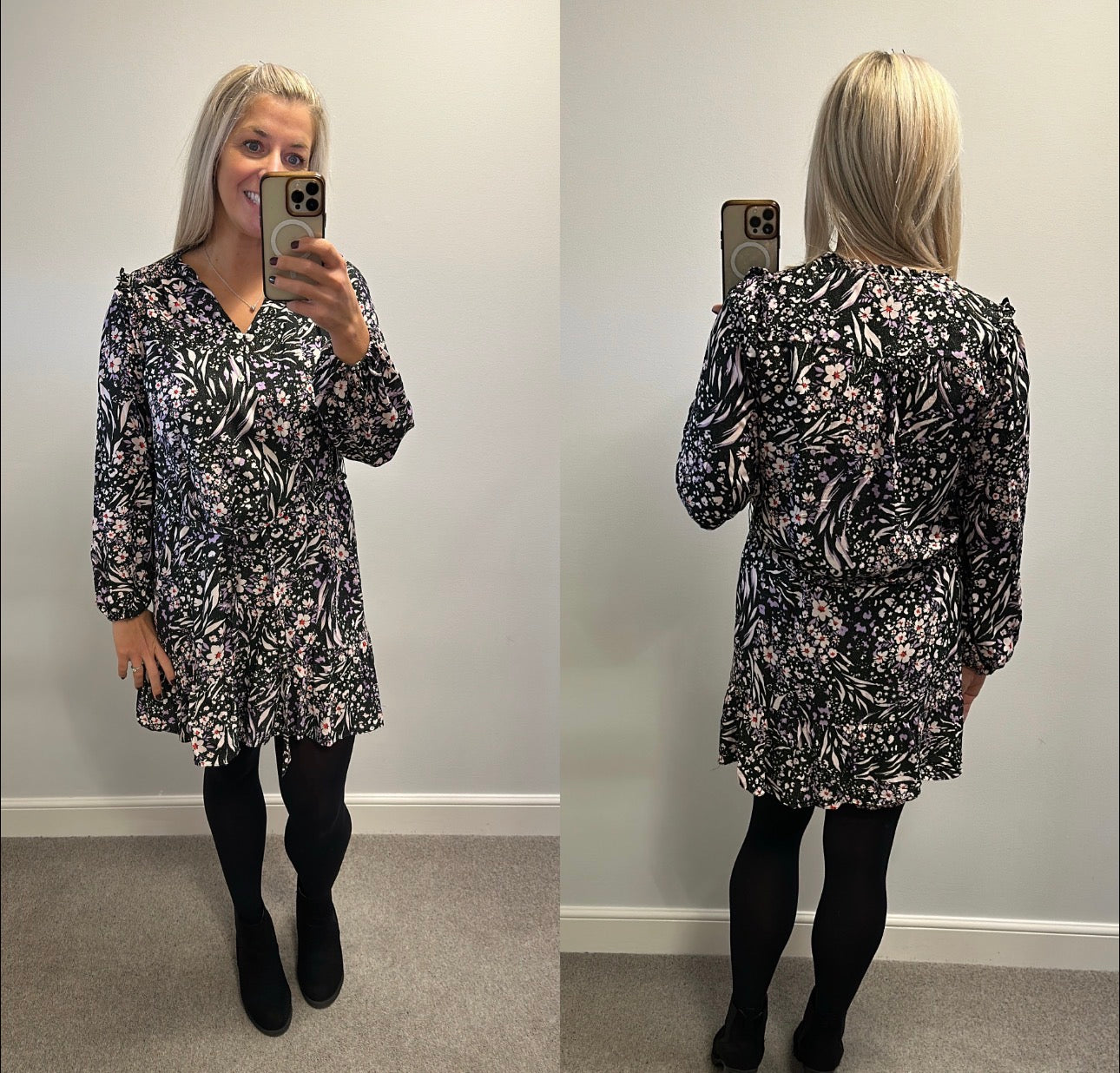 Marks and Spencer’s black / purple floral shimmer dress size 10