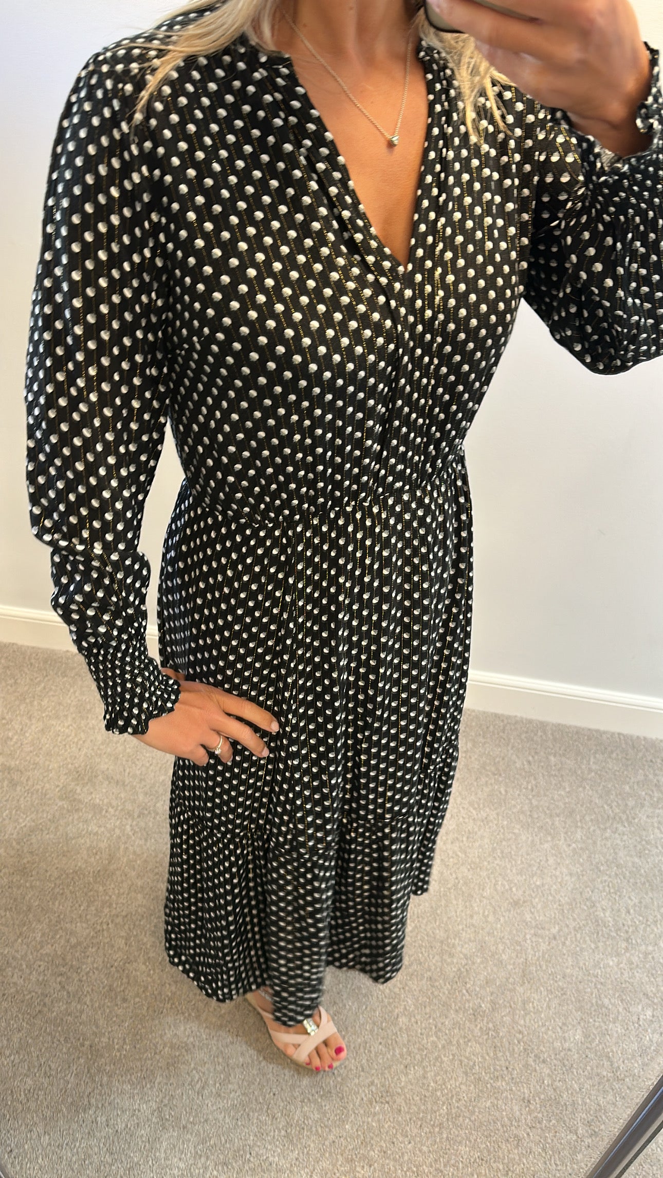Oasis black spotted dress with gold shimmer size 14