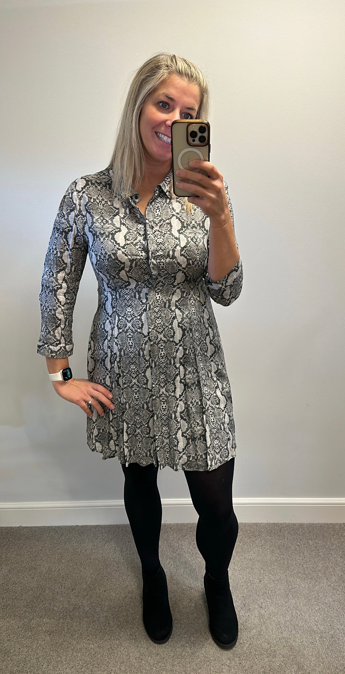 Grey snakeskin print shirt dress size 12