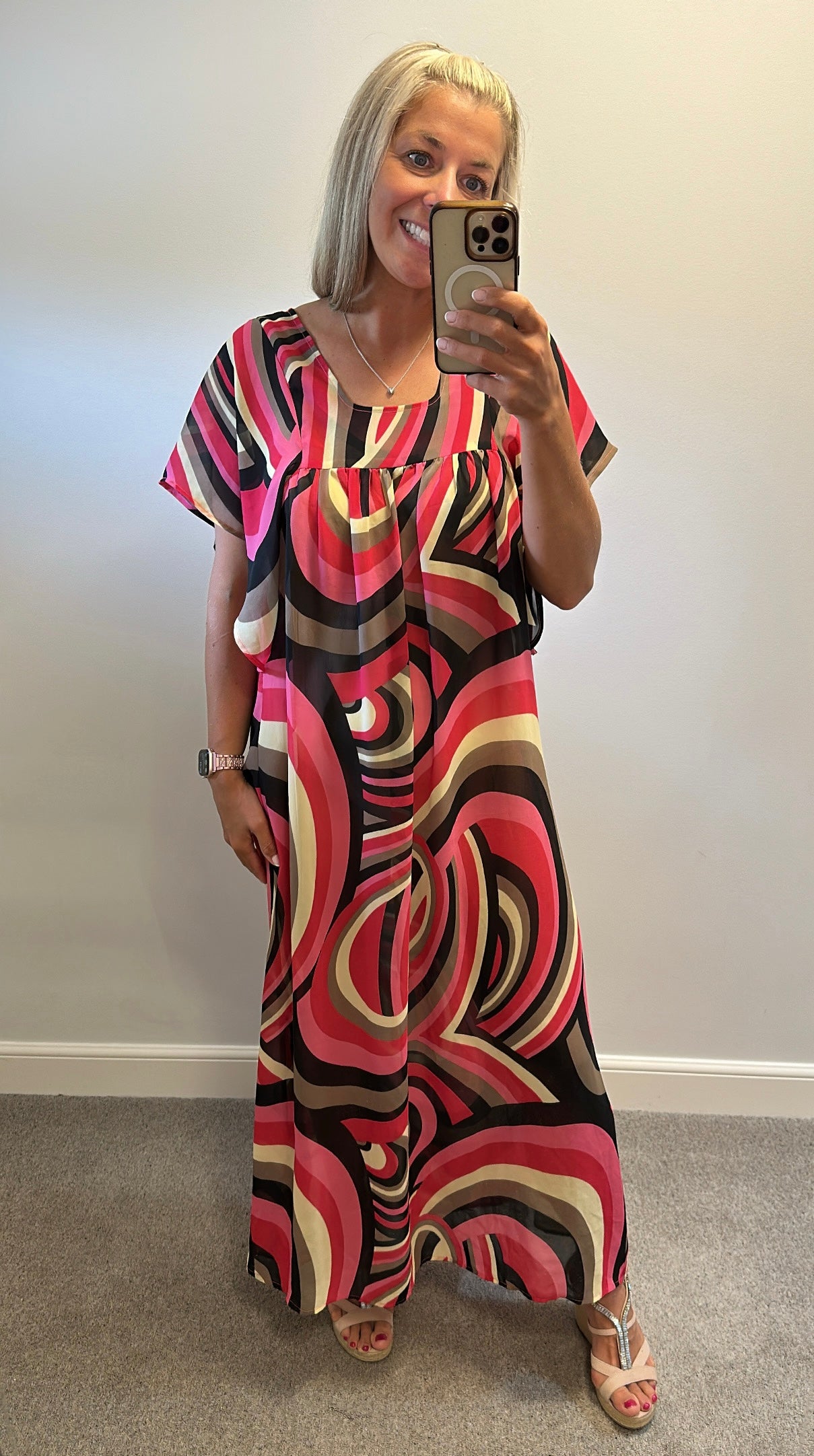French connection pink and black print sheer dress size M would fit upto size 16