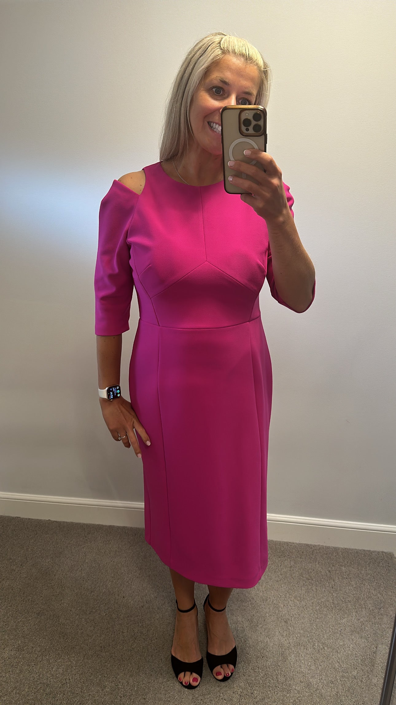 Karen Millen fuchsia pink / purple midi cold should dress size 16