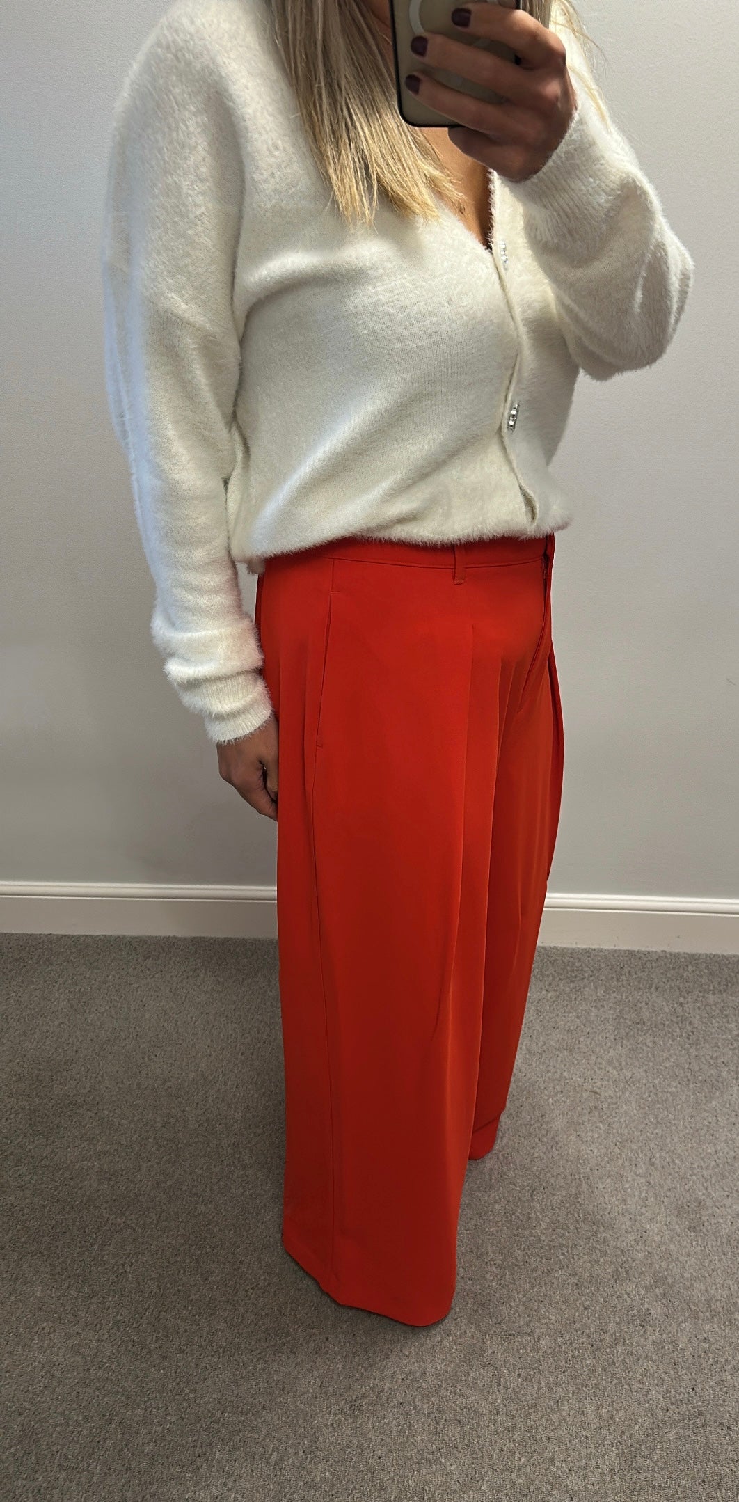 River island red wide leg trousers size 14
