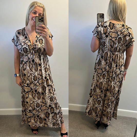Splendour snakeskin print maxi dress one size fitting upto size 16