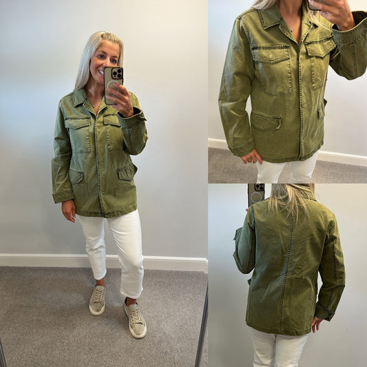 Mango khaki green denim jacket size M (UK 8-12) brand new without tags