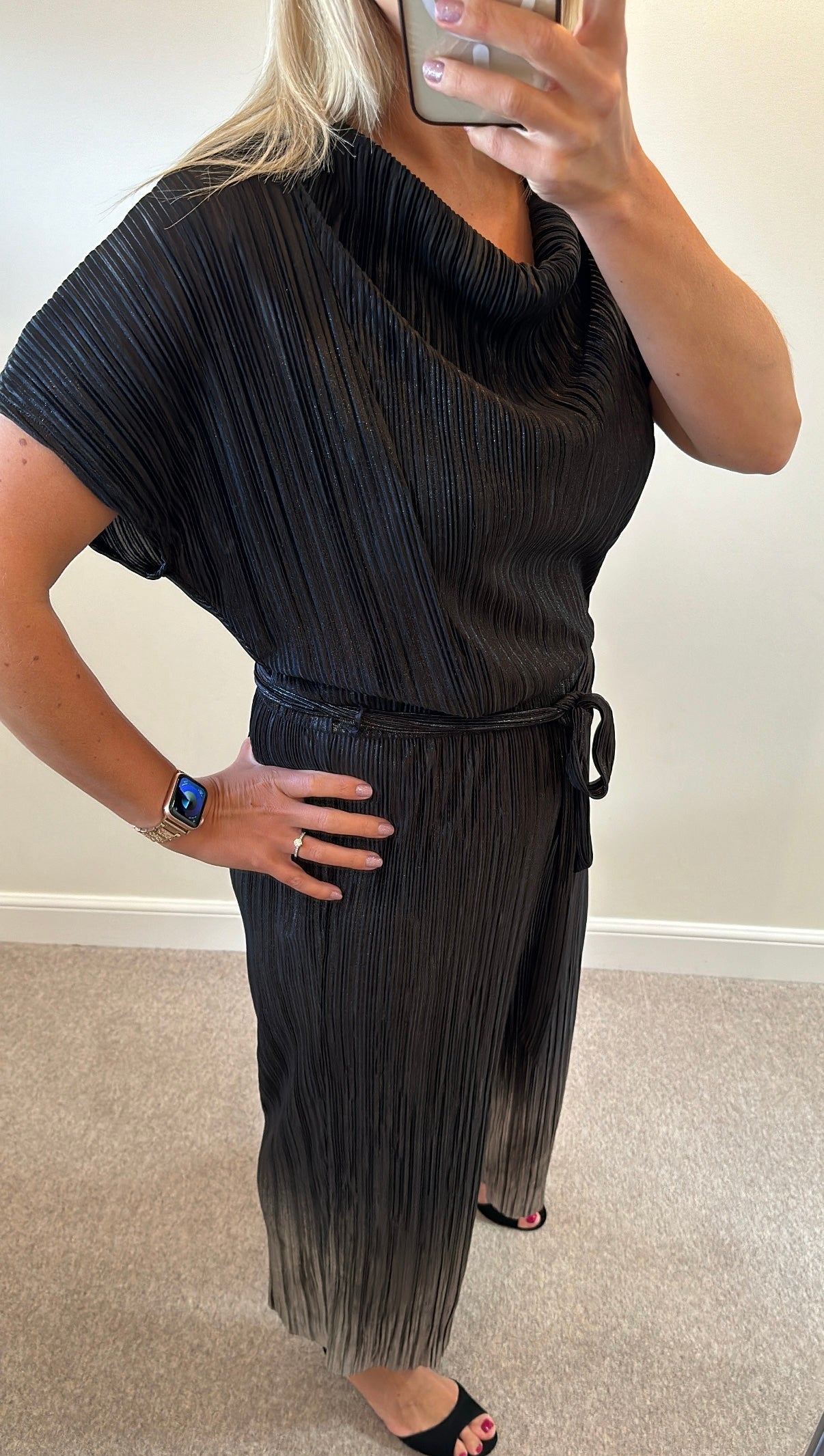 Topshop black pleated jumpsuit size 14