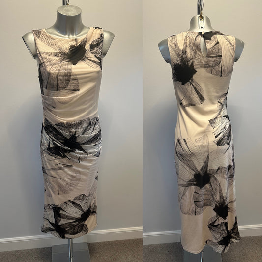 River island cream / black print dress size 8