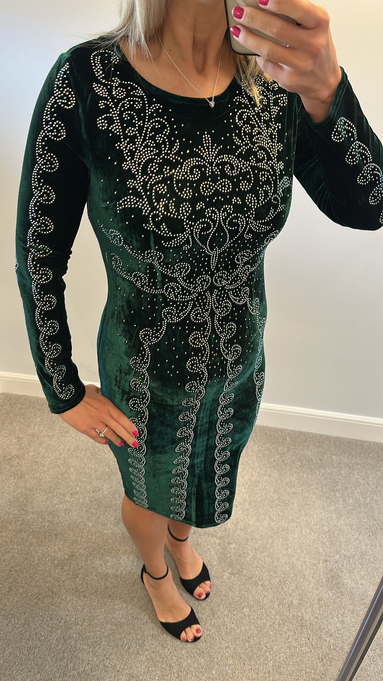 Azara Green velvet embellished dress would fit upto size 12