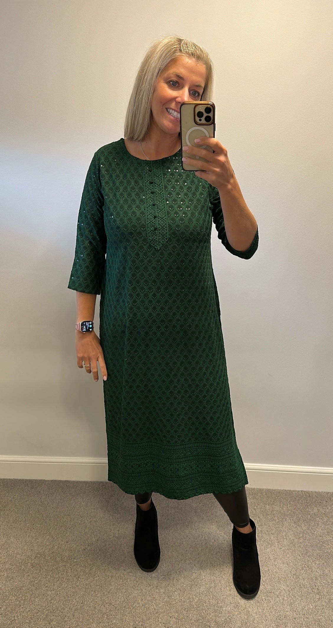 Green sequin dress / top with side splits size XL (small made would fit upto size 14)