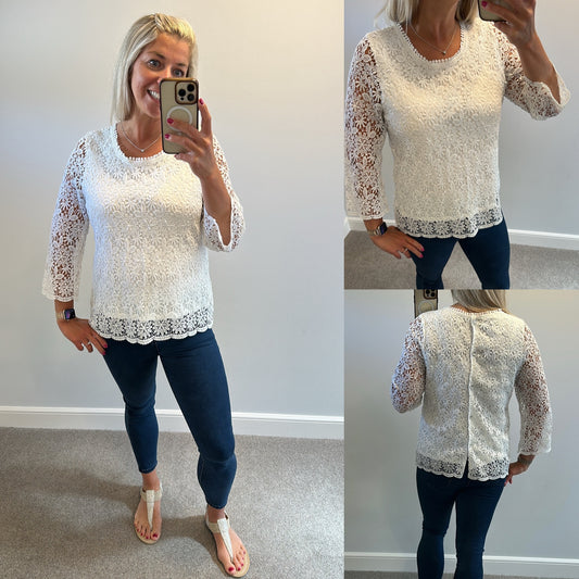 Adiva white lace top size medium would fit up to size 14