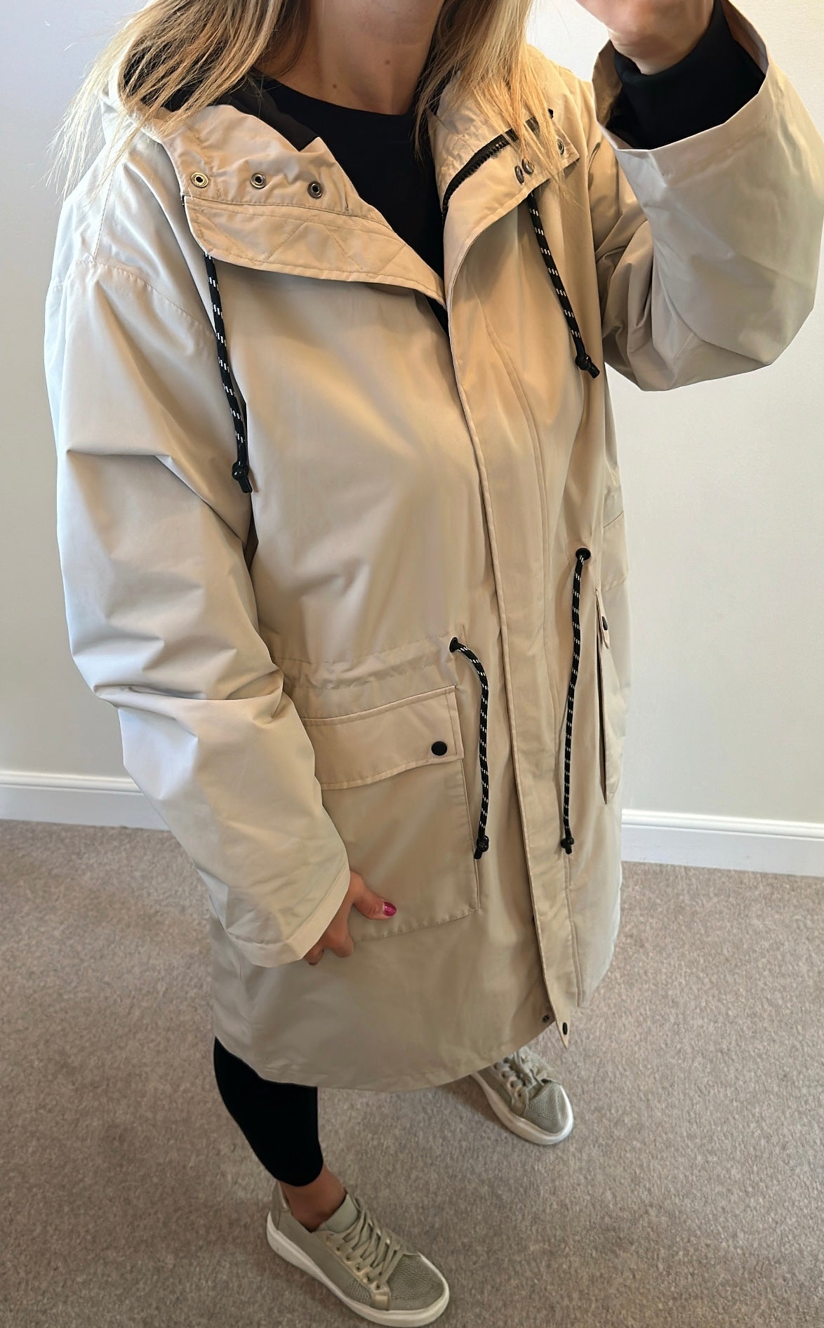 F&F waterproof cream rain jacket size 14 (over sized would fit upto size 16)