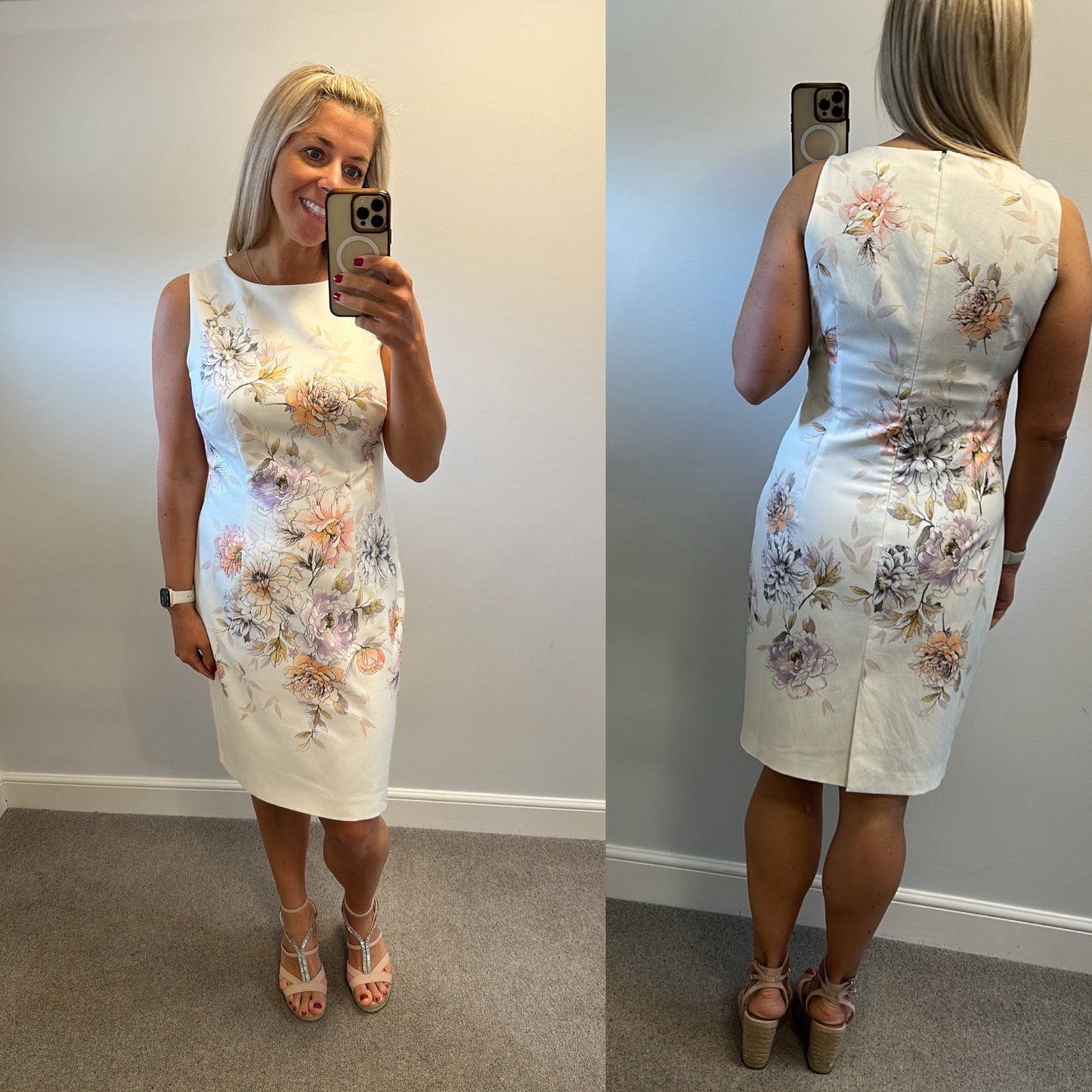Hobbs off white floral dress size 14