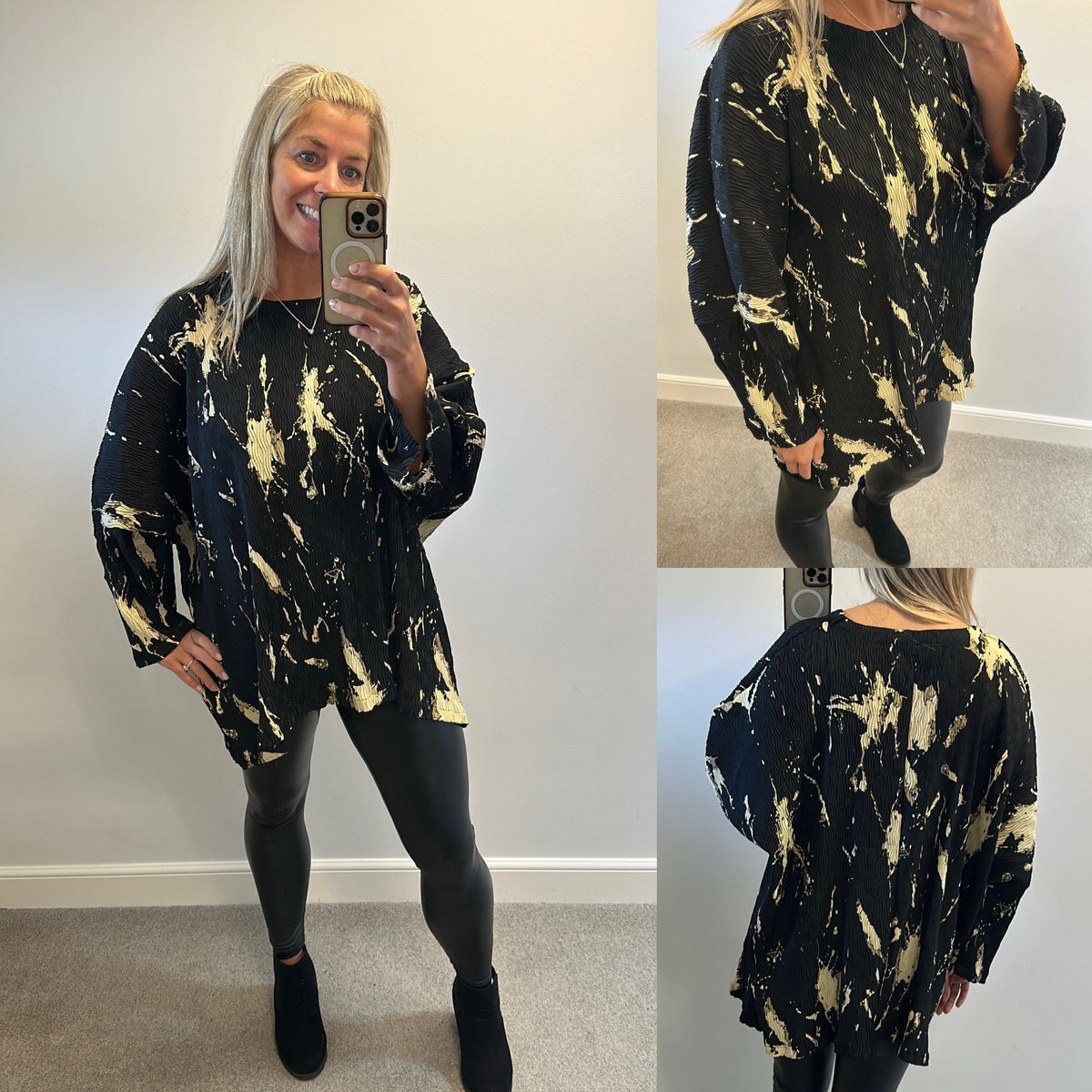 Bella blue black and beige print top size L/XL fitting upto size 20+